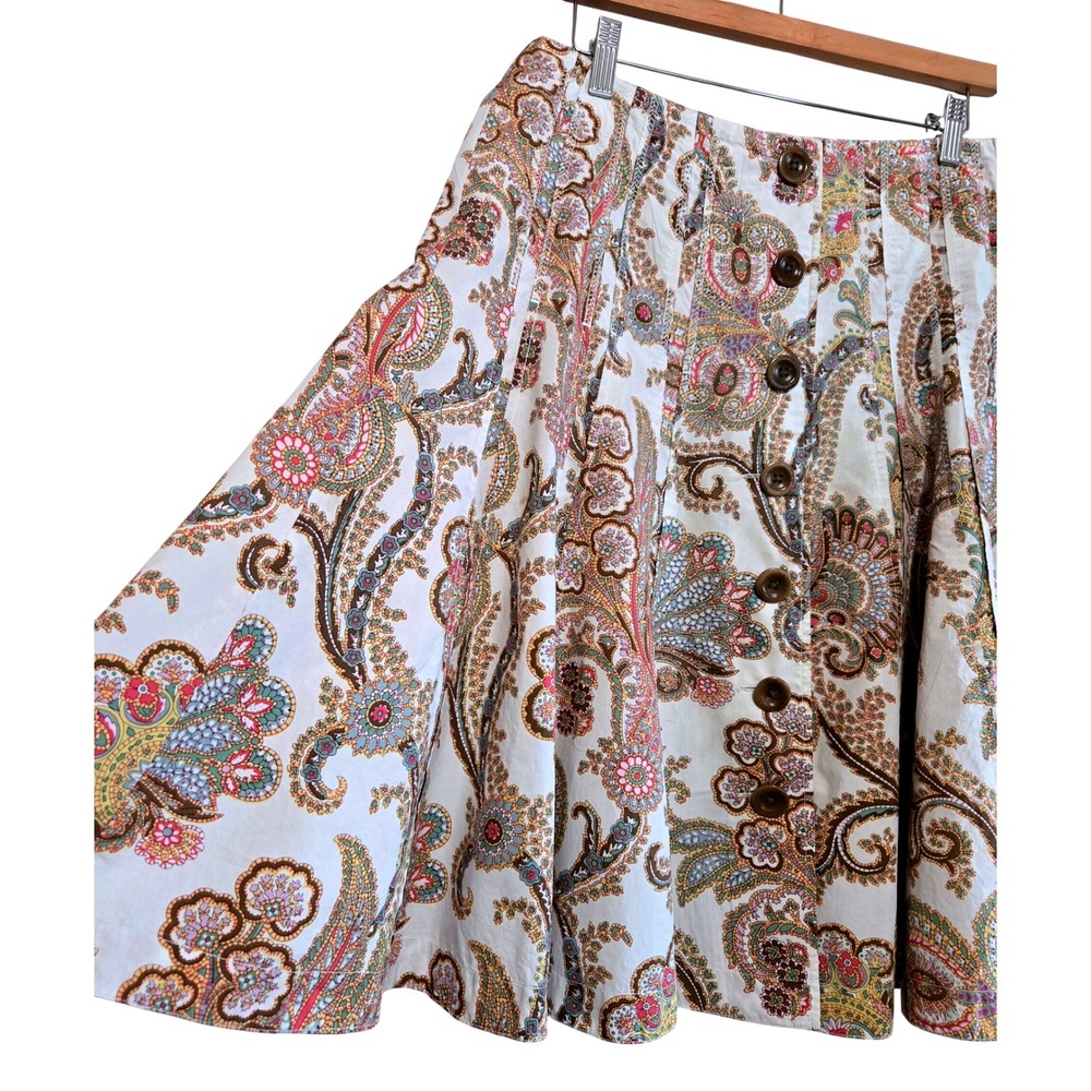 Cabi, Boho, Paisley, Fit & Flare, Faux Button Front Skirt, Multi-Color, Size 8 - Picture 2 of 10